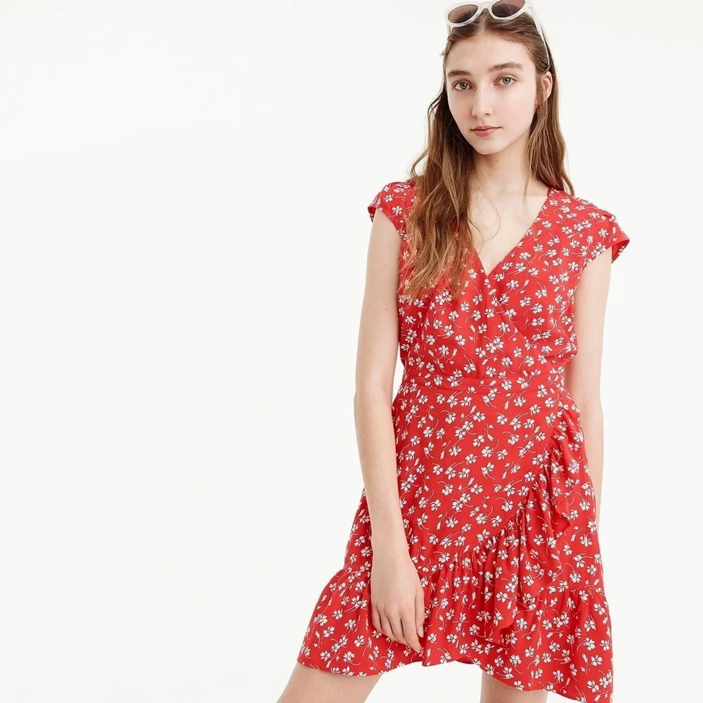 J. Crew Mercantile Red Floral Ruffle dress